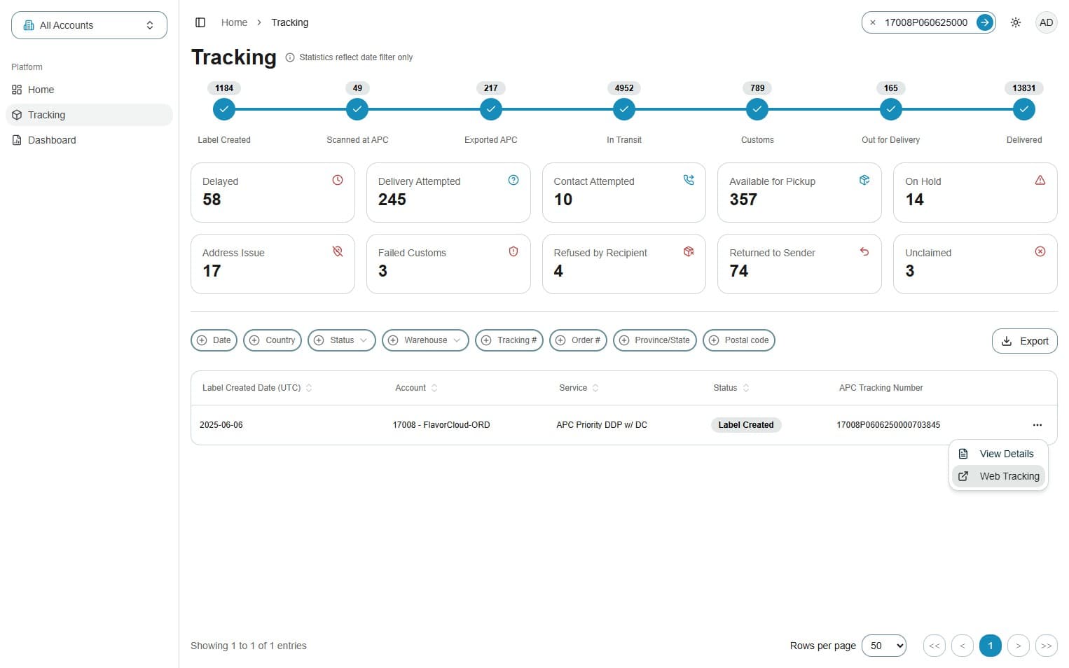 Web tracking option